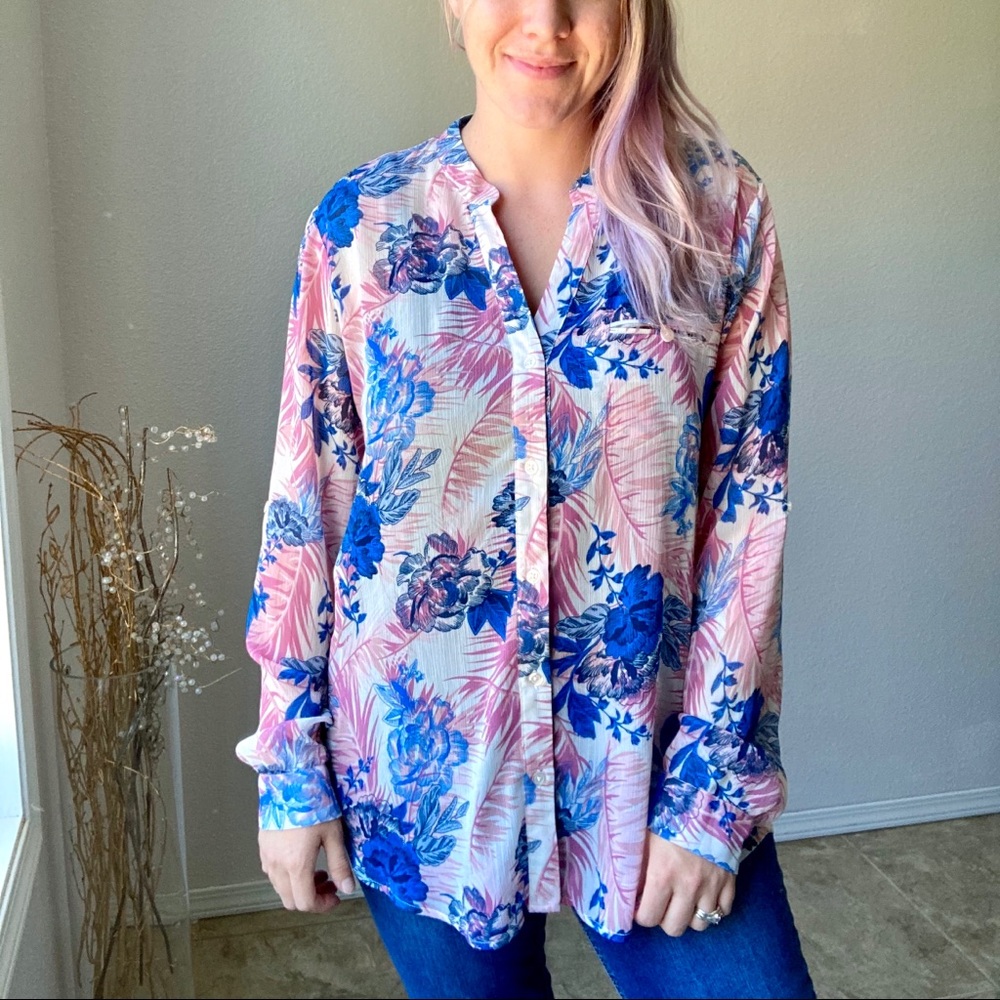 Kut From the Kloth Floral Long Sleeves Shirt Blouse Large